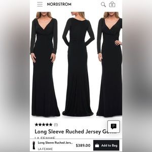 LaFemme Long Sleeve Ruched Jersey Gown NWOT back zipper still full price online